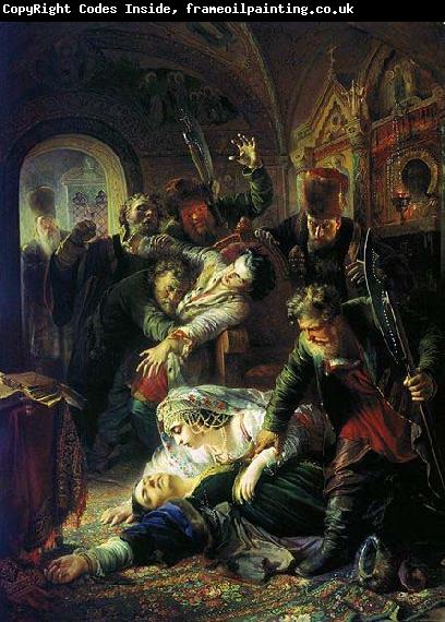 Konstantin Makovsky Agents of the False Dmitry kill the son of Boris Godunov